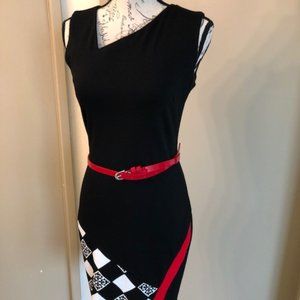 HOMEYEE Women's Elegant Patchwork Sheath Sleeveless Business Dress